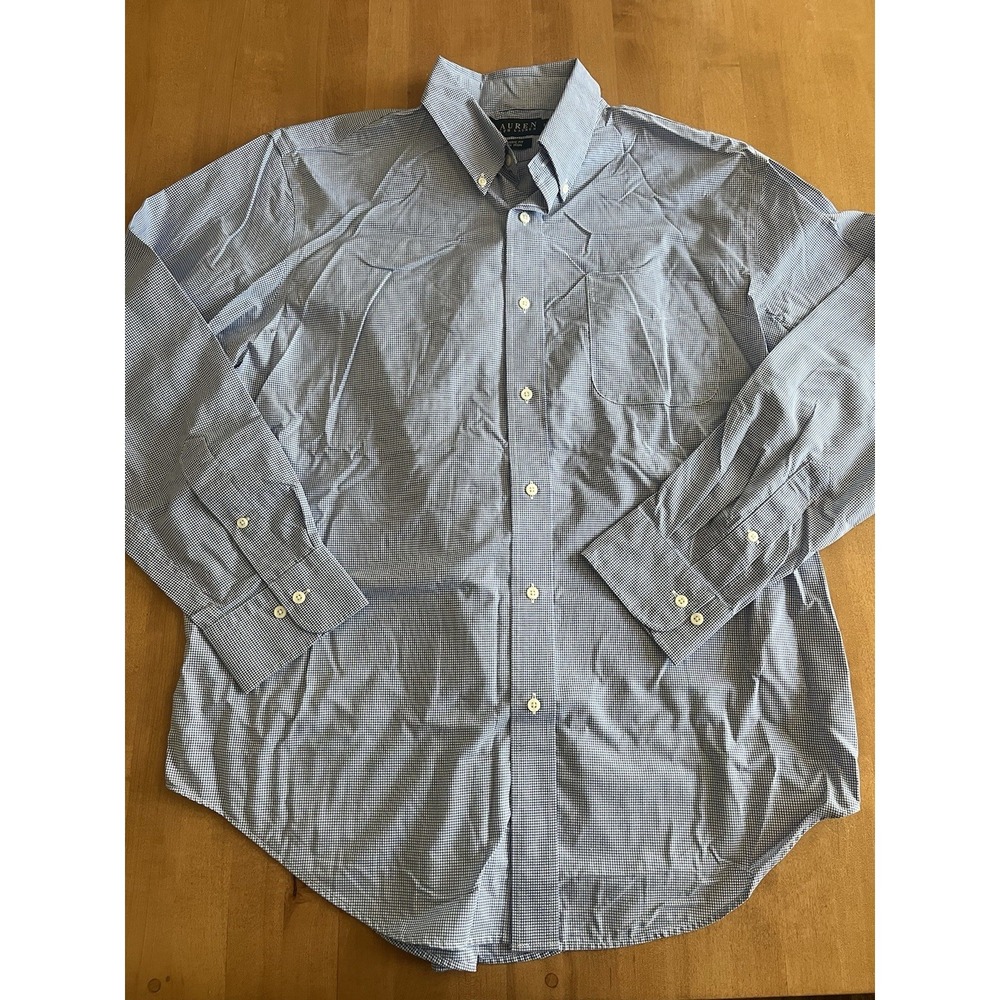 Lauren‎ Ralph Lauren Classic Fit 17 33/34 Blue Gingham Non-Iron Button Shirt